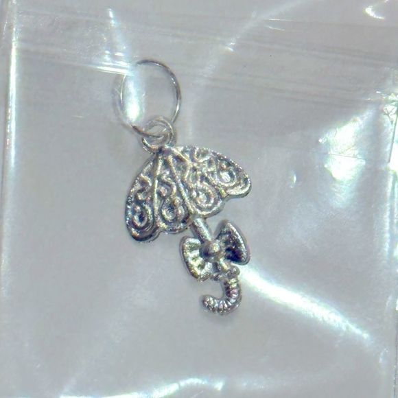 Umbrella Necklace Silver Tone Pendant Charm - Picture 2 of 5